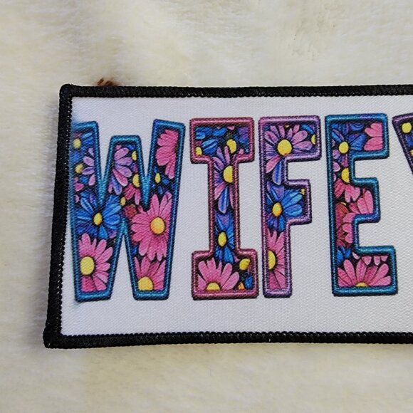 Wifey Floral Sublimation DYI Fabric Hat Patch Glue Iron On Sew Hat Patch - Picture 3 of 6